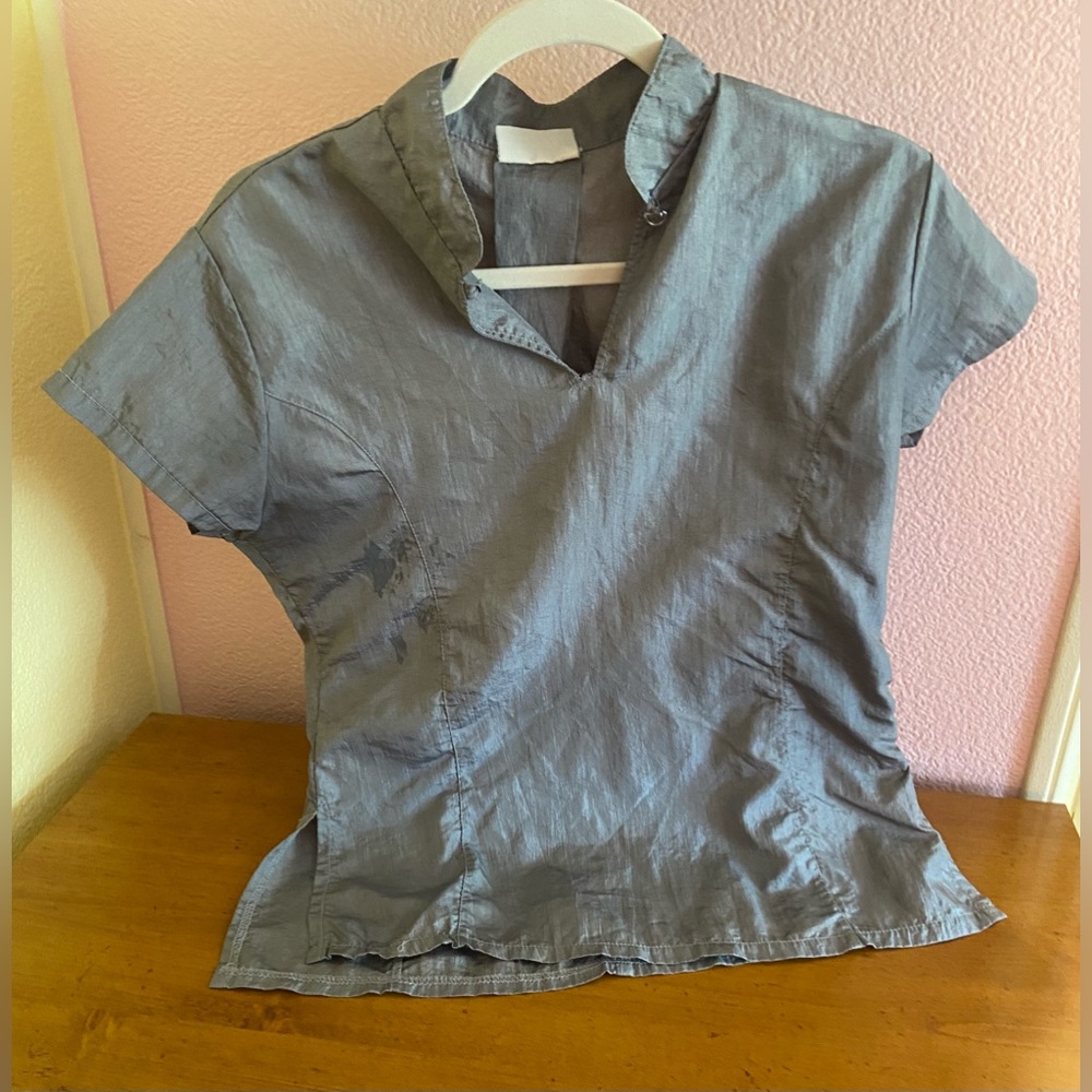 Gray Women’s Dog Grooming Smock Top Button Kimono-style